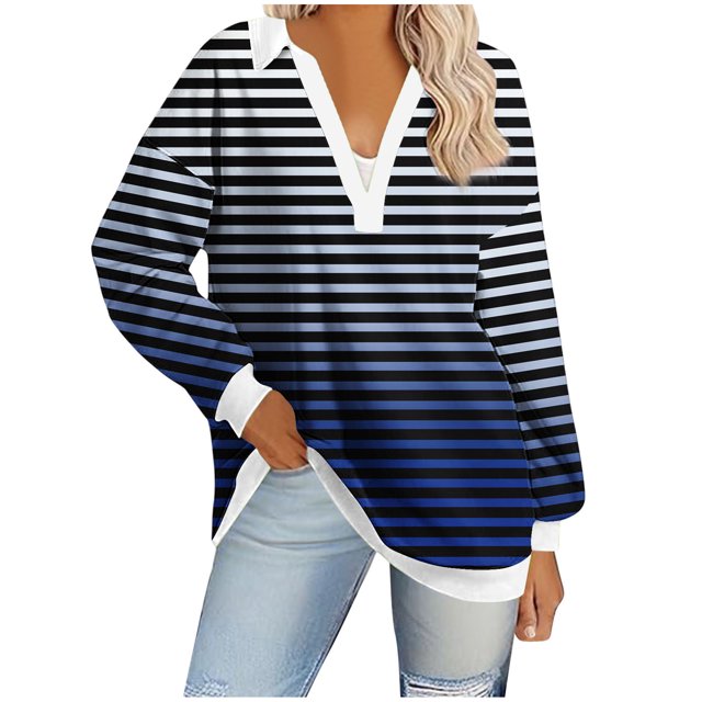 Blouses pour Femmes, Mode Décontractée Confortable Manches Longues Col Rabattu T-Shirt