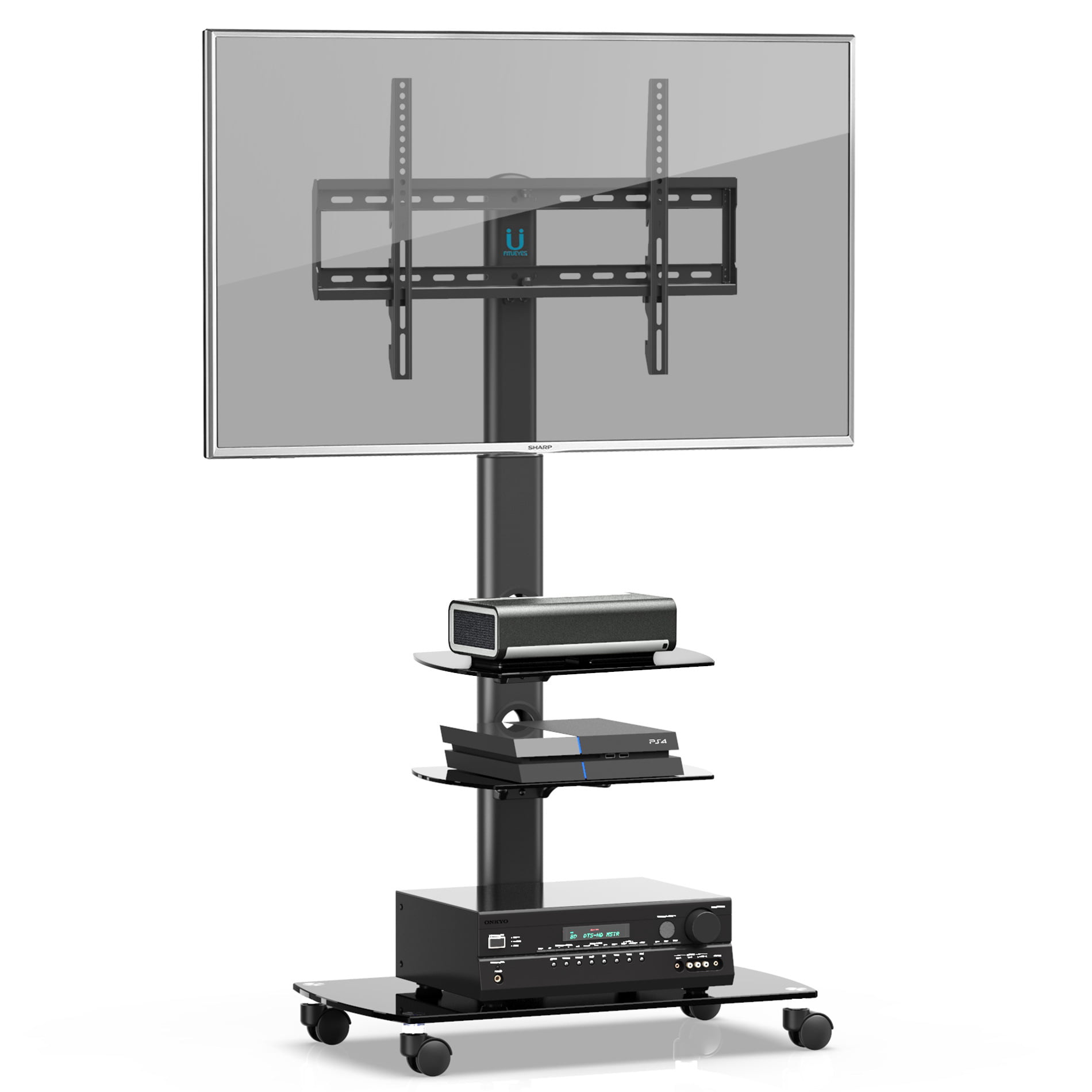 FITUEYES Mobile TV Stand/Cart with Wheels Swivel Mount and Shelves
