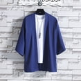 thumbnail image 5 of Shirts For Men Solid Color Kimono Half Sleeve Blouses Elegant Loose Soft Cardigan Casual Summer Tops Blue XXXL, 5 of 5
