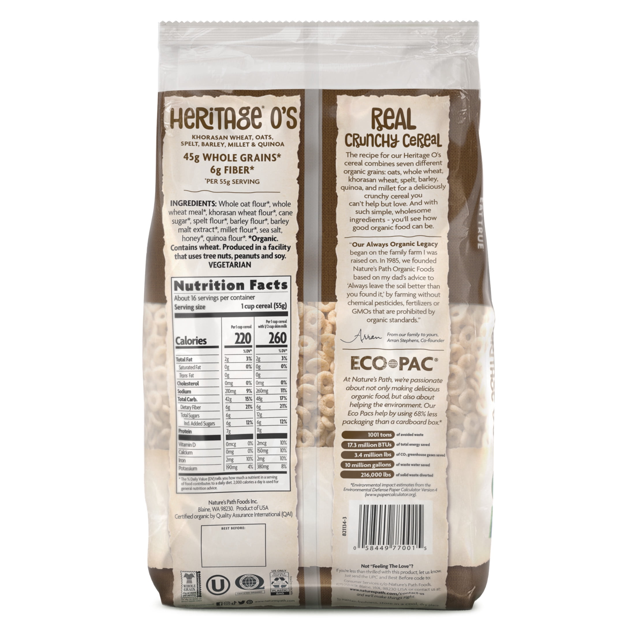 Nature's Path Organic Breakfast Cereal, Heritage O's, 32oz Bag