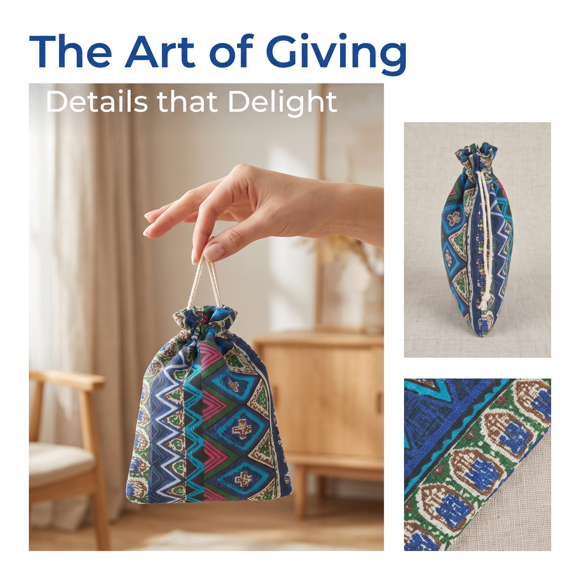 Unique Bargains Drawstring Gift Bags with Handles for Occasions Blue 5.1" x 7.1"