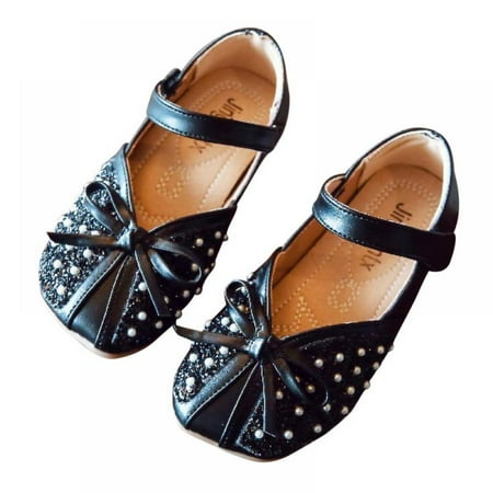 

Girl s Soft Soled Rhinestone Fashion Leather Shoes Bowknot Non-slip Single Shoes