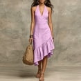 thumbnail image 2 of VBVC Women's Halter V Neck Asymmetrical Midi Dress , Ladies' Ruffle Hem Sleeveless Cocktail Dress , Summer Party Vacation Dresses For Women,Pink,S-3XL, 2 of 7