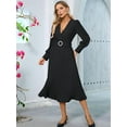 thumbnail image 6 of Women'S Long Sleeve Flared A Line Dress Wedding Guest Casual Semi Formal Office Lady Dresses with Belt Black L, 6 of 8