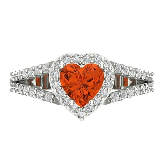 1.49 ct Heart Cut Simulated Red Diamond with Simulated Diamond Halo Accents 14K White Gold Womens Engagement Ring
