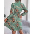 thumbnail image 6 of EASYBRAUS Women Floral Chiffon Pleated Midi Dress V Neck Long Sleeve Spring Summer Dress, 6 of 7