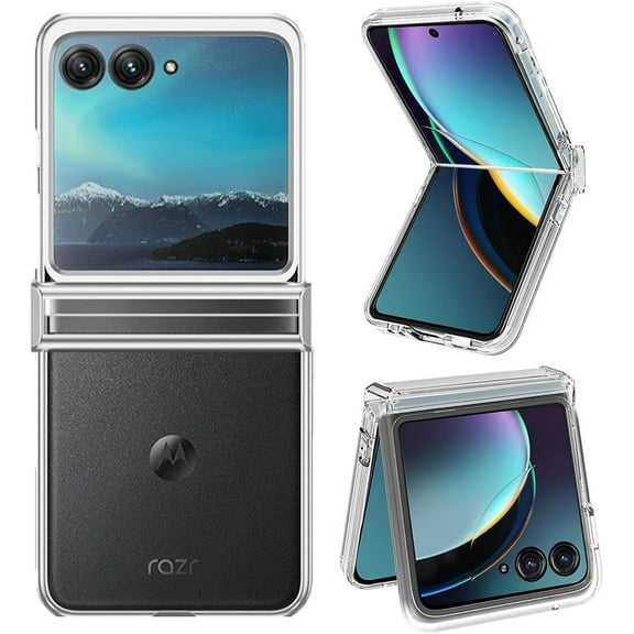 for Motorola Razr 2024 Clear Case with Hinge Protection, Moto Razr 2024 Crystal Clear Slim Fit Thin Hard PC Bumper Cover Hinge Coverage Shockproof Heavy Duty Protection (Clear)