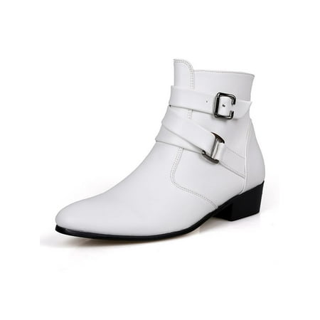 

Fangasis Men Dress Boot Casual Ankle Booties Zipper Boots Mens Leather Shoes Business Non-Slip Comfort White 6