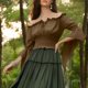 thumbnail image 4 of Neewe Womens Classic Plain Renaissance Peasant Blouse Off Shoulder Long Sleeve Trumpet Sleeve Tops, 4 of 5