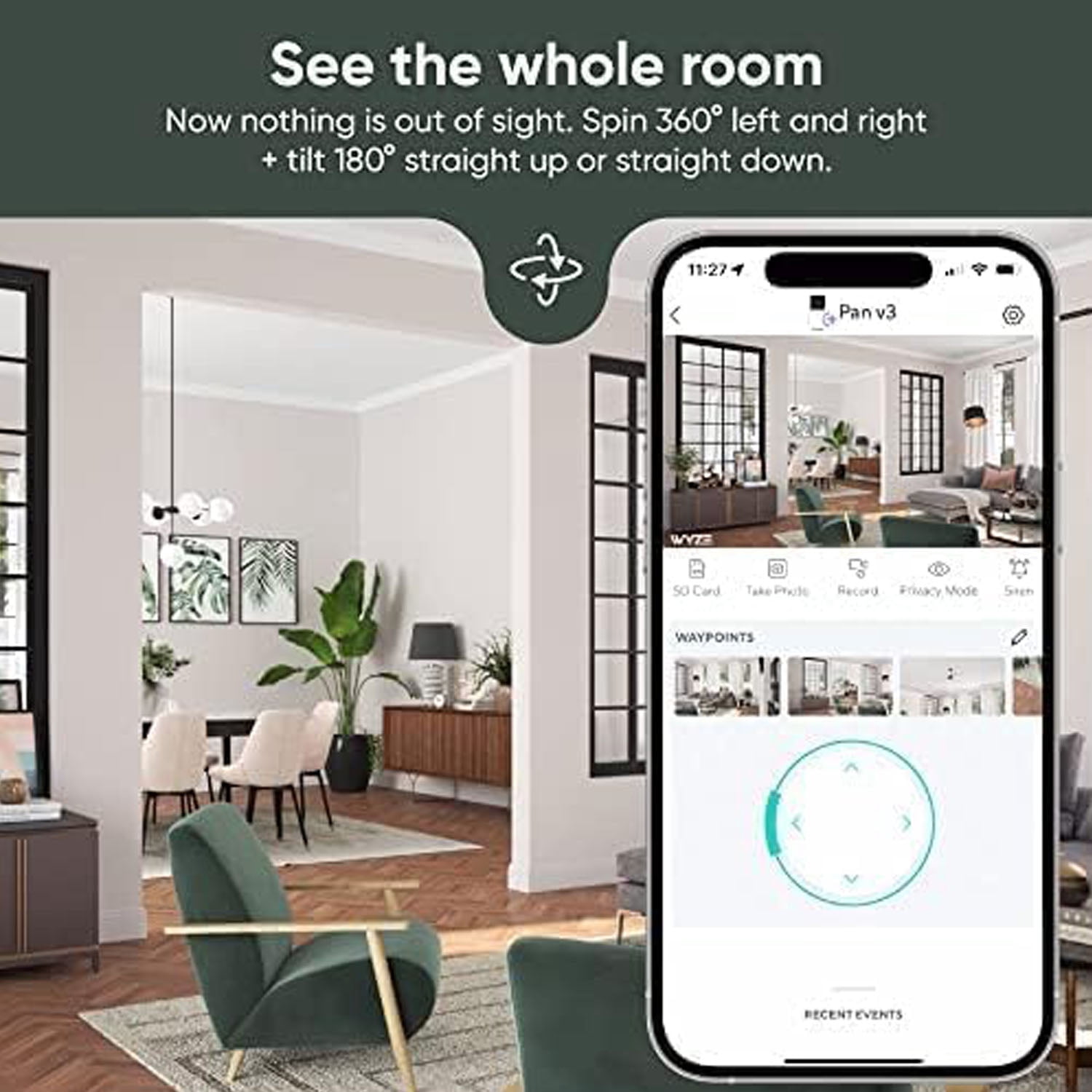Restored Wyze Cam Pan v3 Indoor/Outdoor Wired Security Camera with Pan/Tilt/Zoom - White