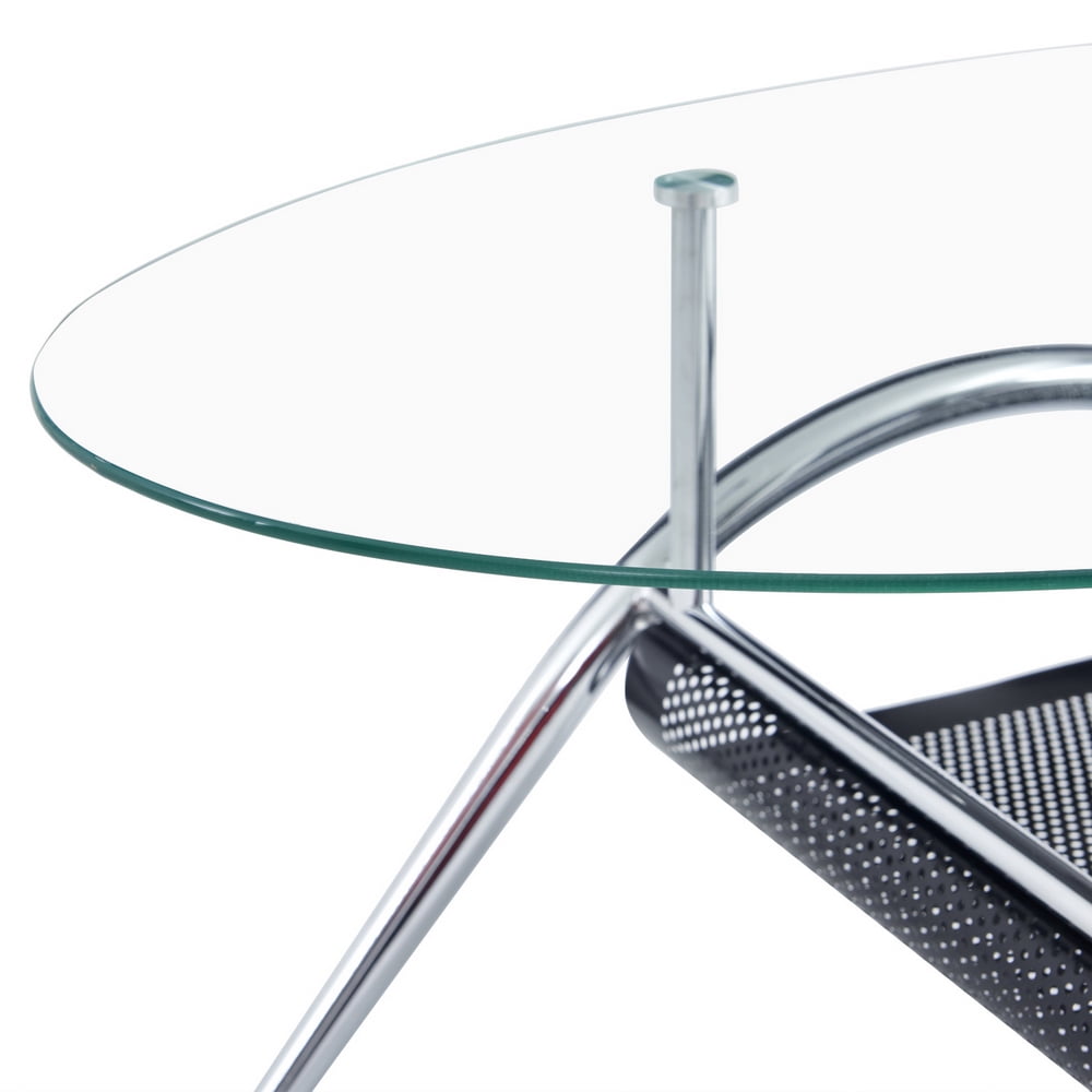 Kepooman Modern Oval Glass End Side Table with Mesh Storage Holders for Living Room, Transparent Kepooman Modern Oval Glass End Side Table with Mesh Storage Holders for Living Room, Transparent