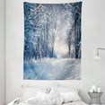 thumbnail image 1 of Winter Tapestry, Alley in Snowy Forest Cold Freezing Weather Rural Nature Outdoors Woodland, Wall Hanging for Bedroom Living Room Dorm Decor, 60W X 80L Inches, Blue Black White, by Ambesonne, 1 of 2