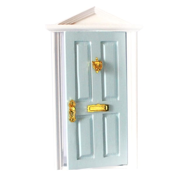 Puerta de la casa de muñecas 1:12 Puerta de Con Hardware Miniatura Muebles Adorno Casa de Azul Azul Fanmusic Puerta de la casa de muñecas