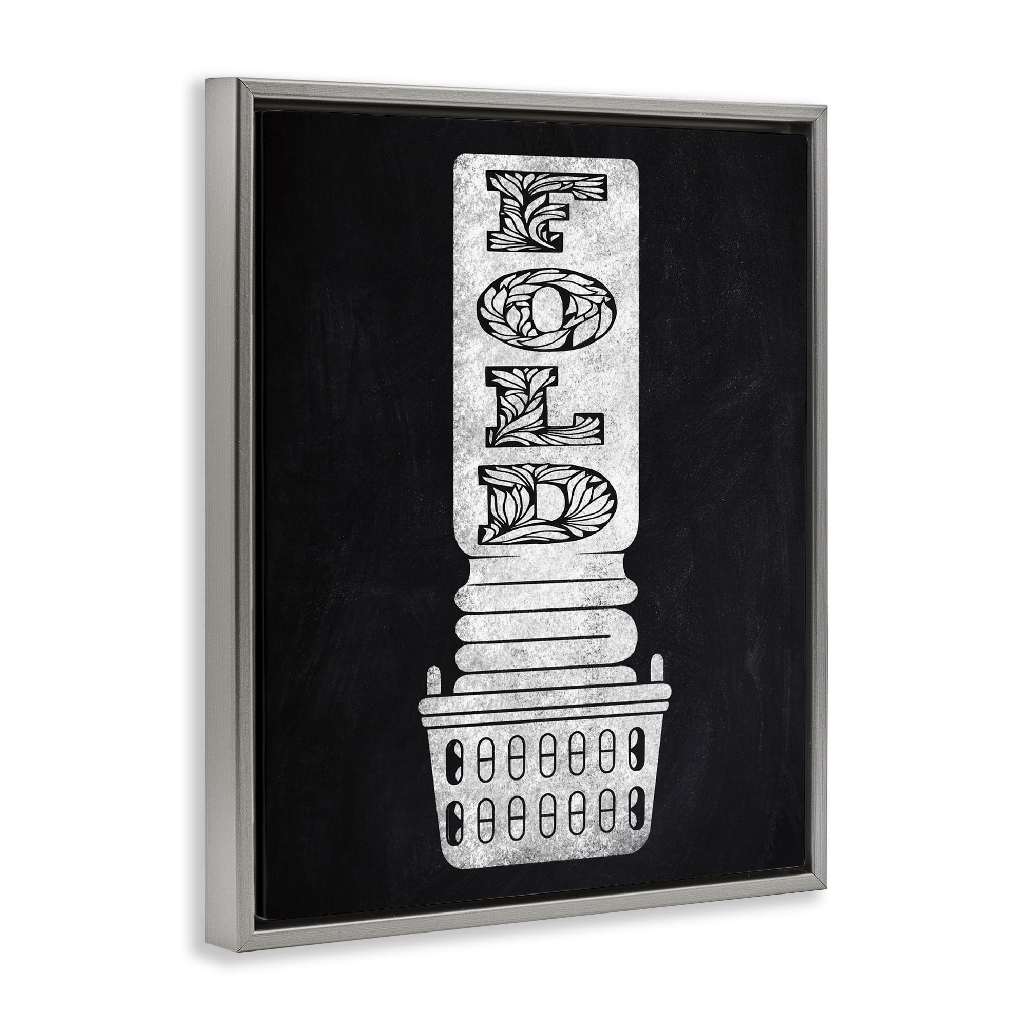 Laundry Fold Ornate Letters Gray Framed Floater Canvas Wall Art, design by Marcus Prime