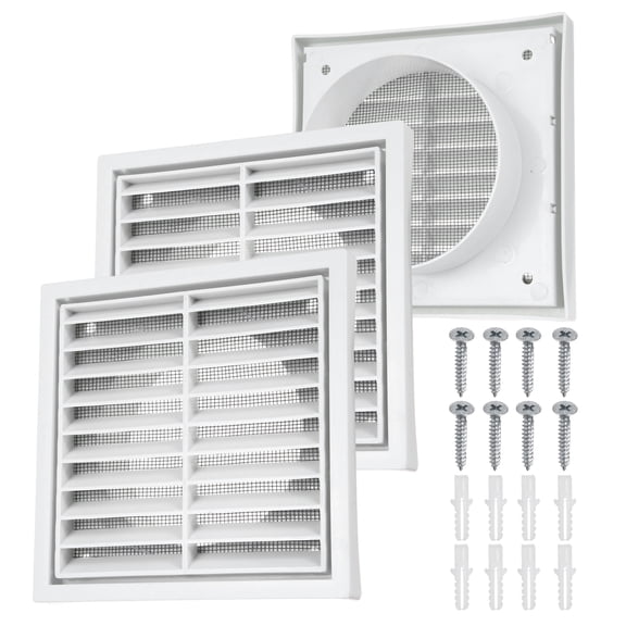 Uxcell 2Set Vent Cover with Screen Mesh (4" Opening, 5.5"L x 5.5"W) - Square Louver Air Wall Vent ABS Plastic Exhaust Ventilation Grille for Central AC/Bathroom/Kitchen/Garage, White