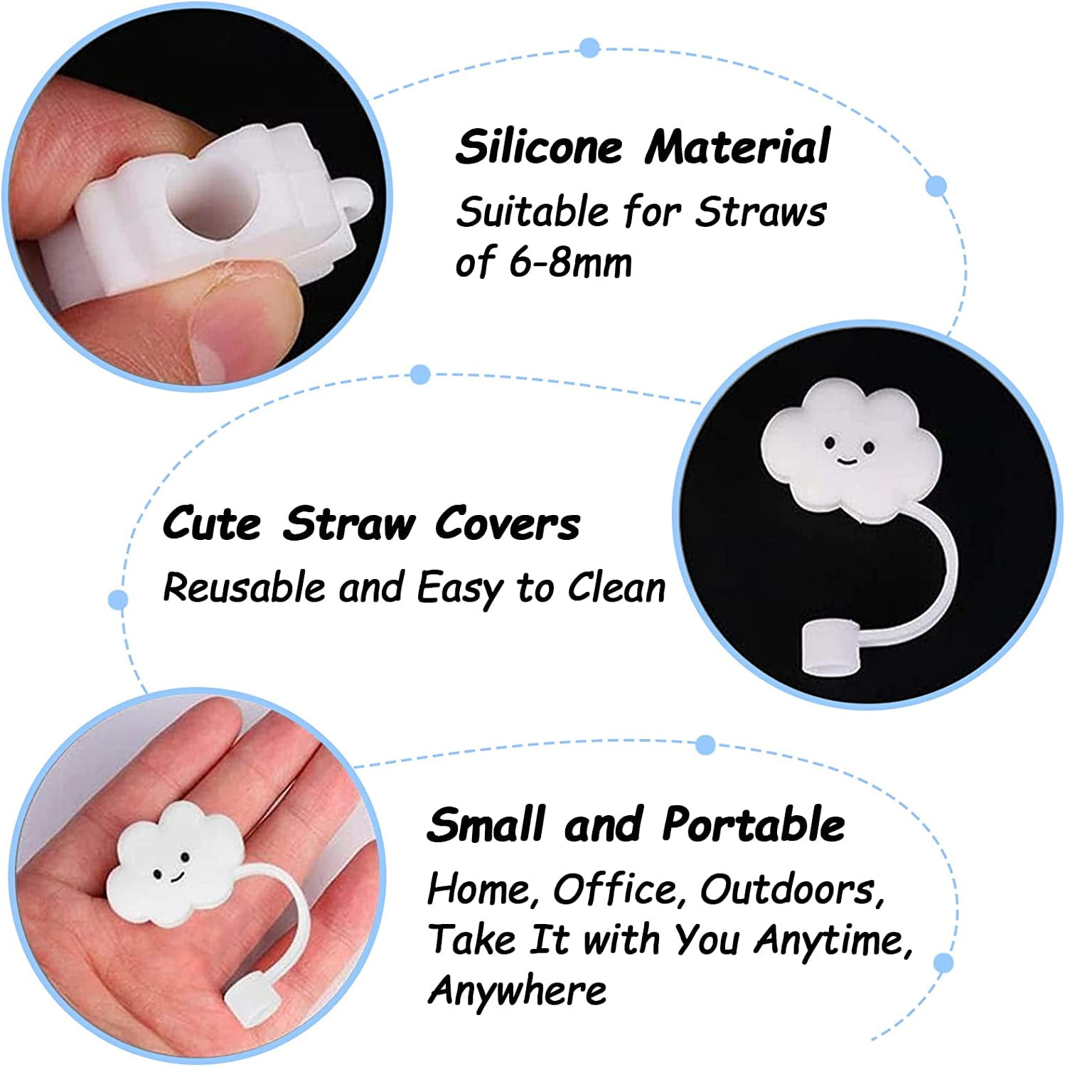 6pcs Straw Tips Cover,Reusable Silicone Straw Covers,Cloud Straw Caps Covers  Straw Toppers for Tumblers Straw Protectors Dust-Proof Straw Plugs,B 