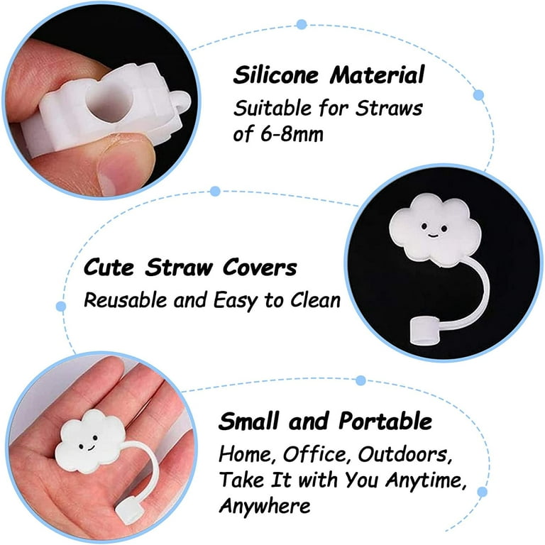 6pcs Straw Tips Cover,Reusable Silicone Straw Covers,Cloud Straw Caps  Covers Straw Toppers for Tumblers Straw Protectors Dust-Proof Straw Plugs,I  