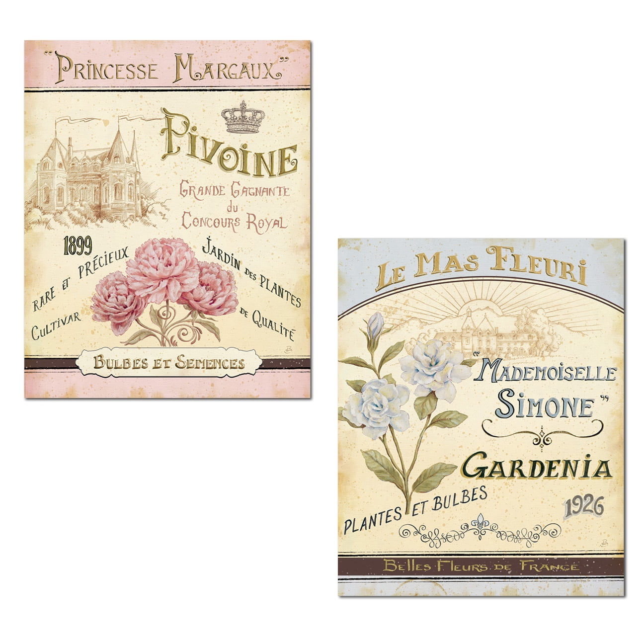 Lovely Vintage EphemeraStyle French Peony and Gardenia Floral Set by