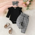 thumbnail image 2 of Karoyedx Infant Girl Rompers Infant Newborn Baby Girl Clothes Baby Girl Outfits For All Seasons Long Sleeve Snap Romper Pant Sets With Headband Black Size,3-6 Months, 2 of 8