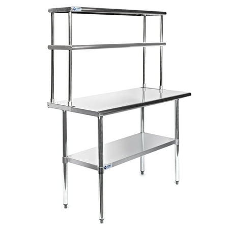 Stainless Steel Prep Cart GRIDMANN Stainless Steel Commercial Kitchen Work Food Prep Table with Double Overshelf - Multiple Sizes Available ()
