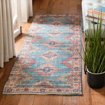 SAFAVIEH Saffron Lucius Floral Bordered Cotton Runner Rug, Rust/Blue, 2'3" x 8'