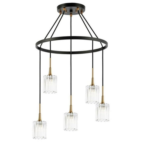 Woodbridge Lighting Regent Park 5Lt Glass Chandelier in Brass/Bronze/Swizzle