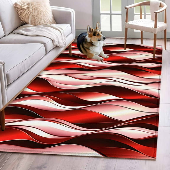 Red Striped Ombre Area Rug 4x6 Washable Rug Non Slip Modern Red Moire Geometric Large Area Rug Indoor Floor Carpet for Entryway Bedroom Kitchen Living Room Home Office Dining Room Nursery