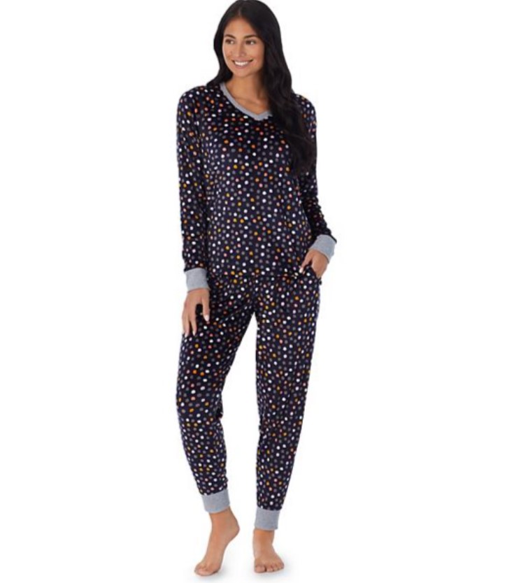 Women's Cuddl Duds® Velour Fleece V-Neck Pajama Top and Banded Bottom ...