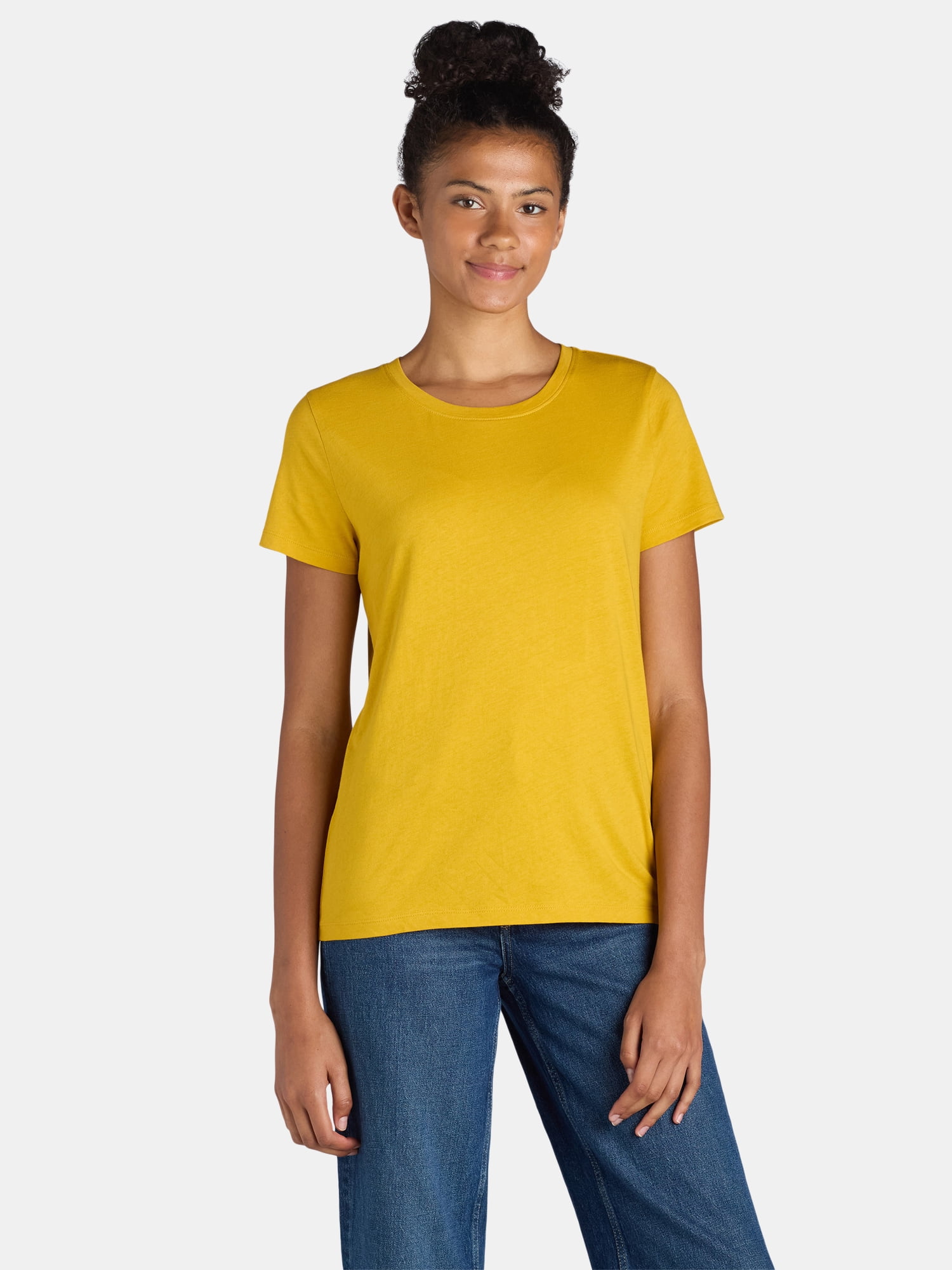 Time and Tru Women's Cotton Crewneck Tee with Short Sleeves, 3-Pack, Sizes XS-XXXL