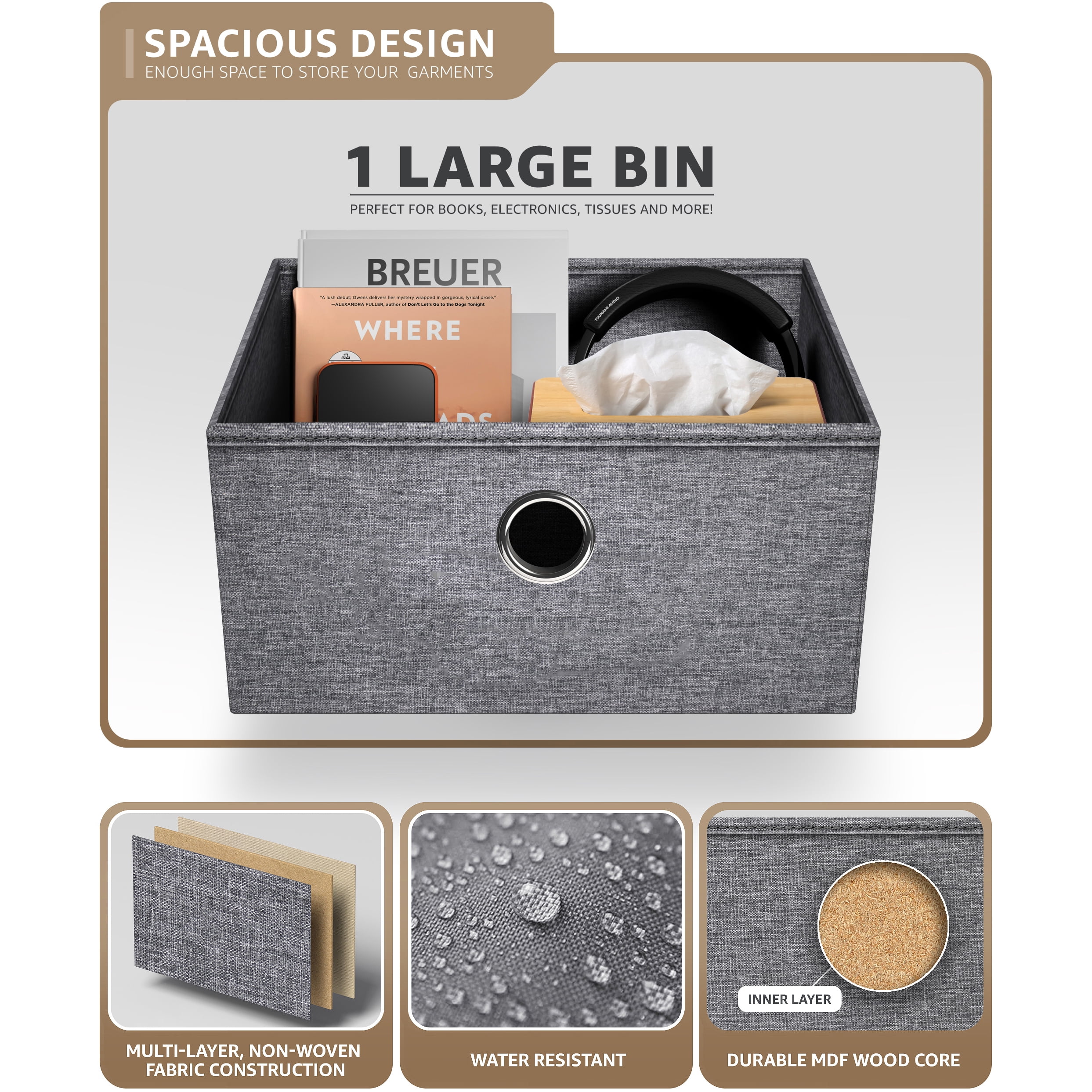 Sorbus 1-Drawer Nightstand with Shelf, Fabric Bin Storage, Steel Frame, Black