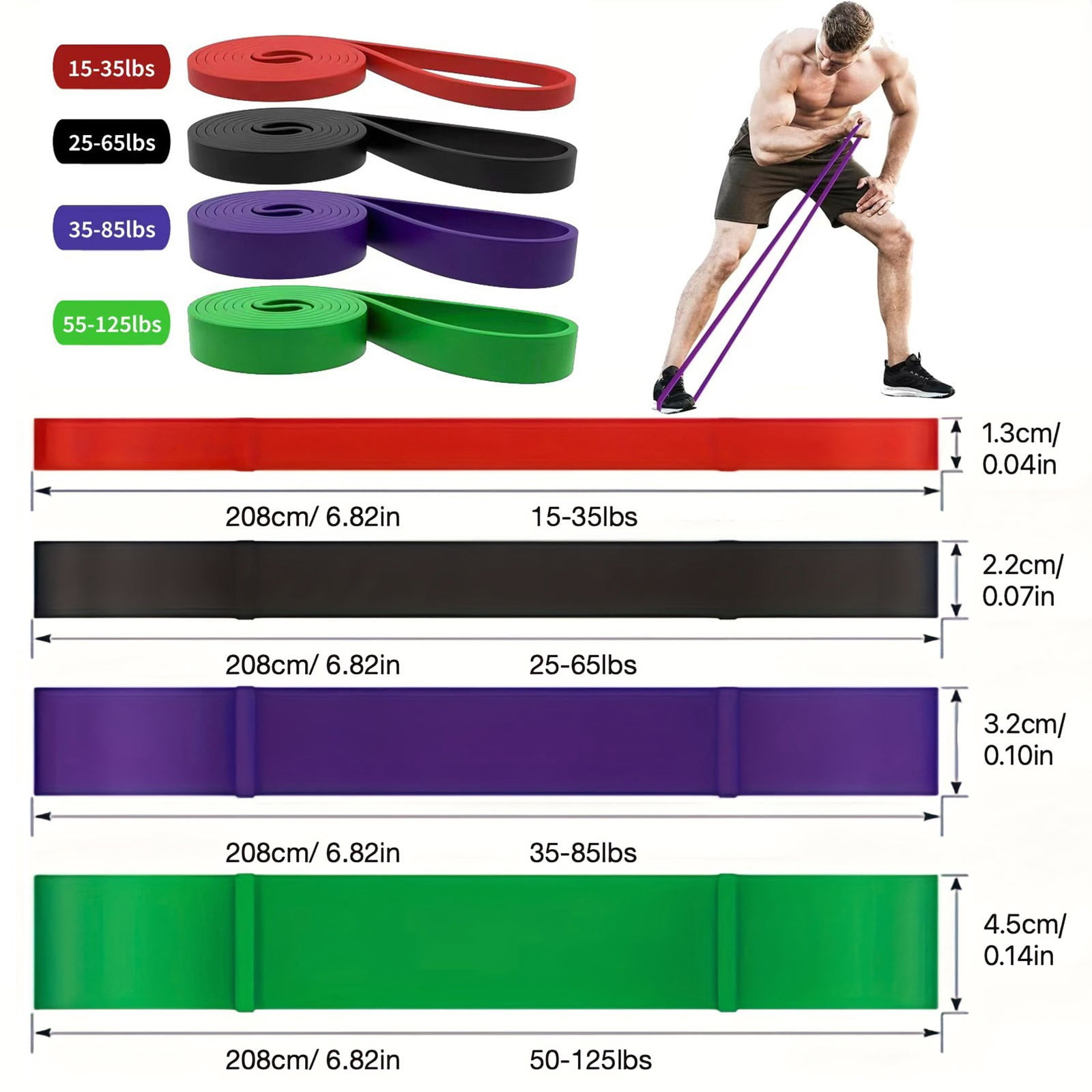 Pull Up Assistance Bands Set, 4 Levels of Resistance Bands for Men & Women - Durable Exercise Workout Bands for Body Stretching, Strength Training, Physical Therapy, Home Gym Equipment