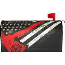 USA Thin Red Line Firefighter Axe Pattern Magnetic Mailbox Cover Waterproof MailWraps Letter Box Cover for Garden Yard Outdoor Decor Standard Size - 21 x 18 in