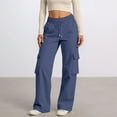thumbnail image 2 of dGslk Women High Waist Cargo Pants Loose Fit Drawstring Waist Casual Trousers with Multiple Pockets for Daily Wear Travel Work Navy L, 2 of 2