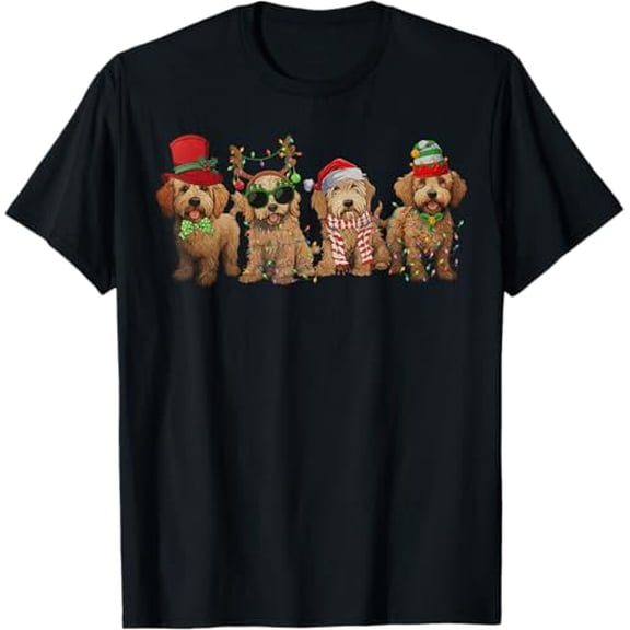 Cute Goldendoodle Dogs Christmas Lights Golden Doodle Dog PJ T-Shirt
