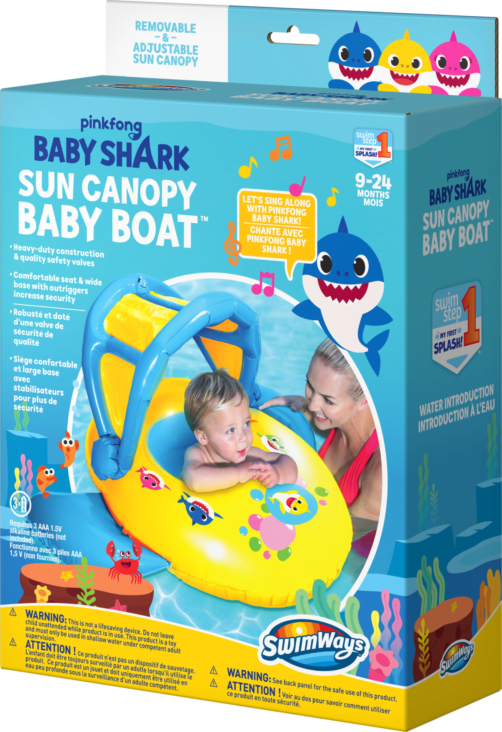 SwimWays Pinkfong Bay Shark Sun Canopy Baby Boat Pool Float 6056713 for sale online 