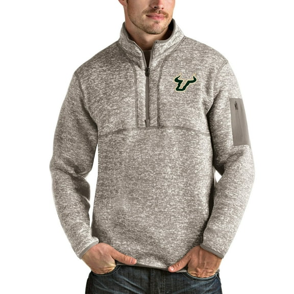 Men's Antigua Oatmeal South Florida Bulls Fortune Half-Zip Pullover Jacket