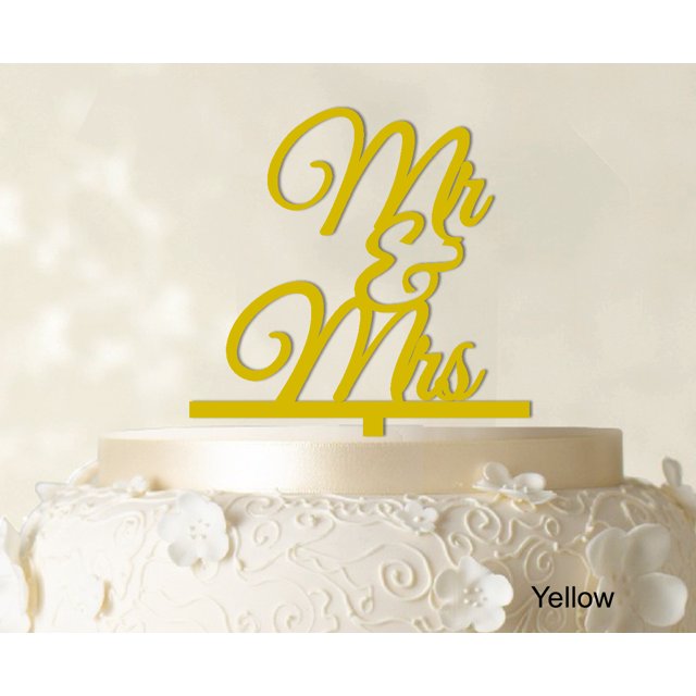 Mr And Mrs Wedding Cake Topper Yellow Cake Topper Color Option Available 4-5 Inches Wide