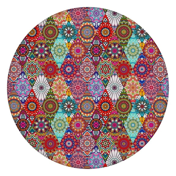 Boho Waterproof Round Tablecloth Fitted Oxford Fabric Table Cloth for 36-44" Round Tables, Dining Outdoor Decor