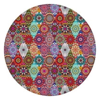 Boho Waterproof Round Tablecloth Fitted Oxford Fabric Table Cloth for 36-44" Round Tables, Dining Outdoor Decor