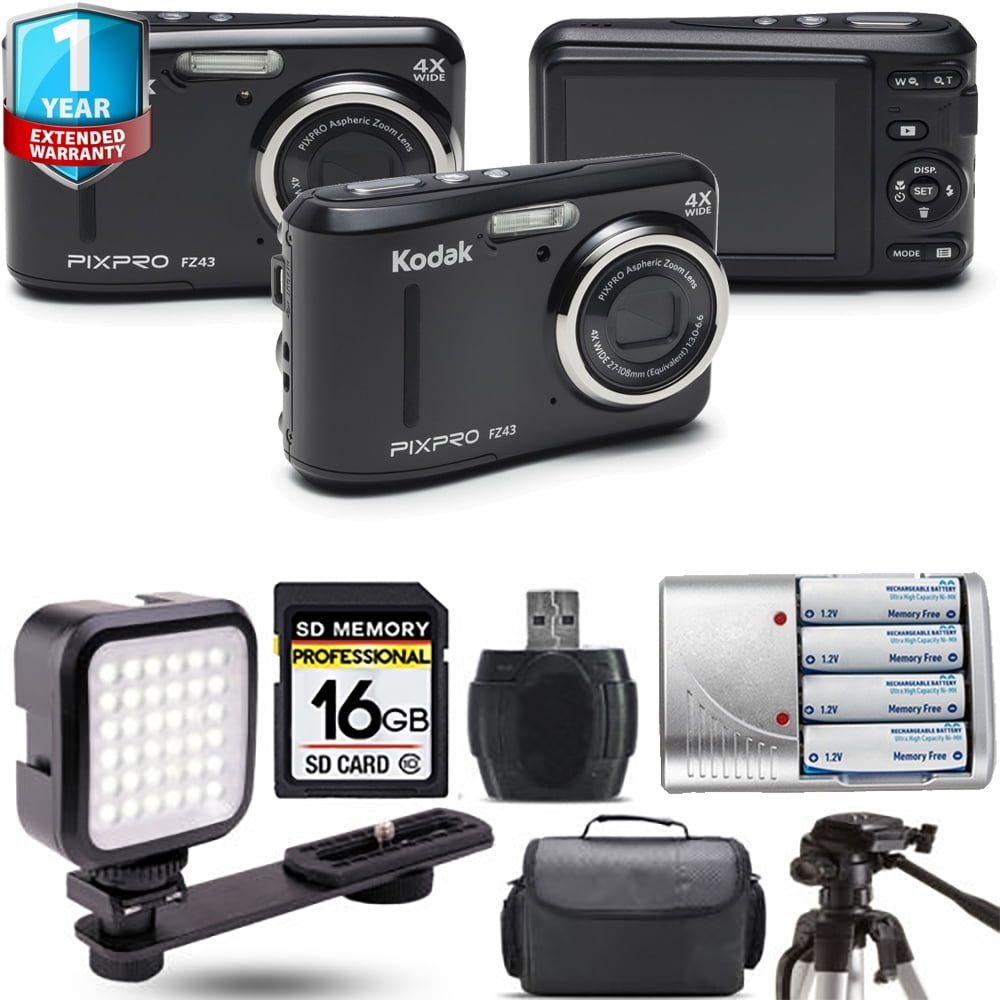 Kodak PIXPRO FZ43 Digital Camera (Black) + Extra Battery + 1 Yr ...