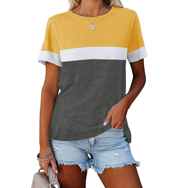 Sherrylily Womens Color Block Short Sleeve Tops Crew Neck Casual Loose ...