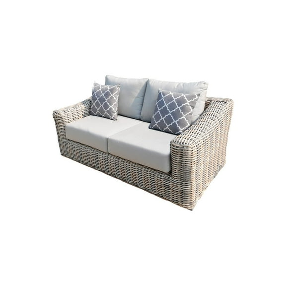 Hawaii Three-Tone Wicker Gray/Off White/Beige Loveseat in Silver Gray Cushion