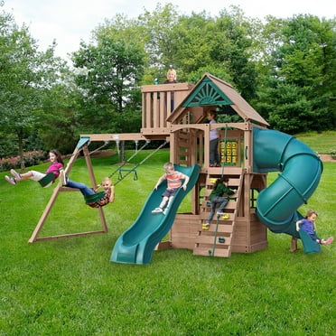 Gorilla Playsets Alpine Adventure Wooden Swing Set with Tube Slide