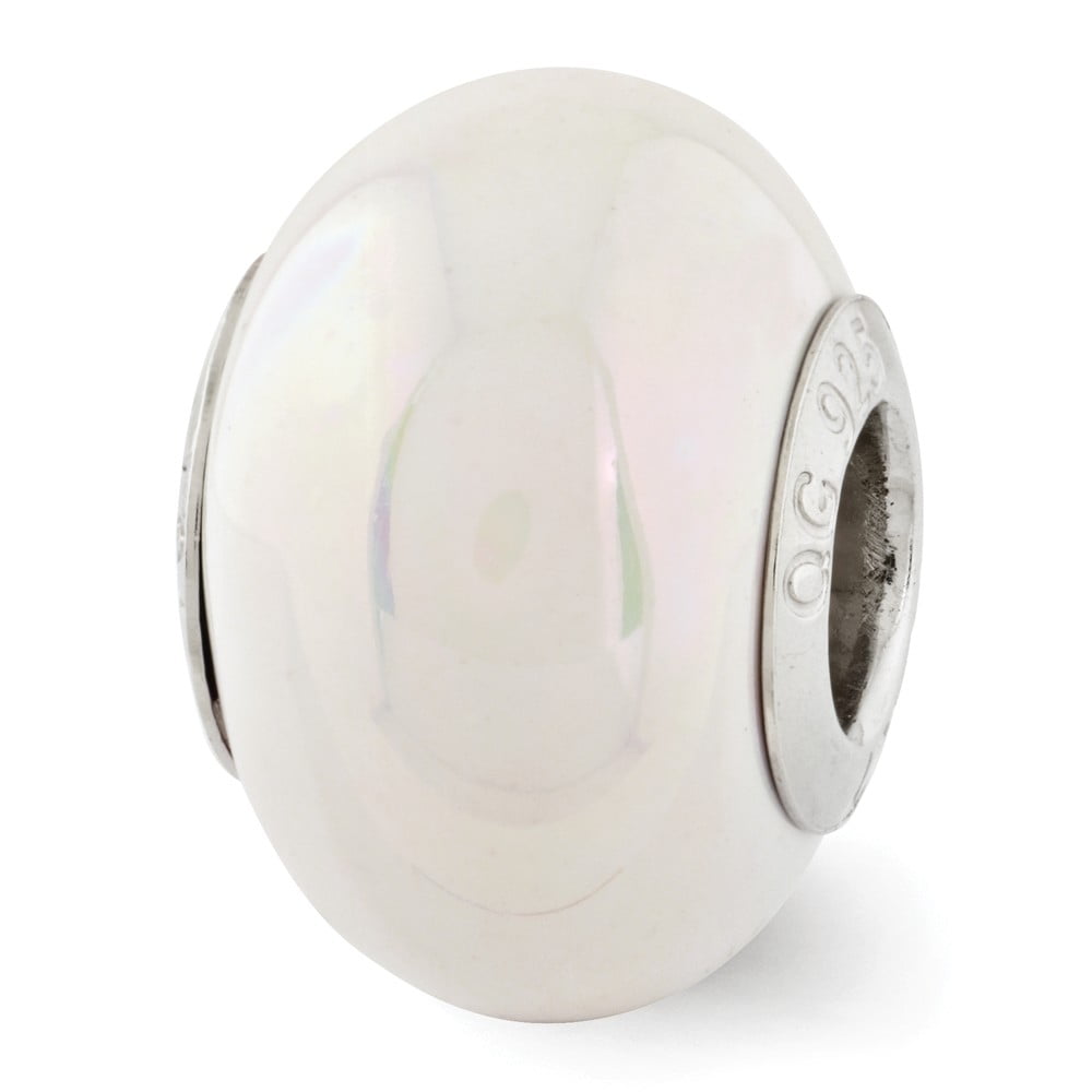 7.3mm x 13.6mm Solid 925 Sterling Silver Reflections Blue//Gold-Tone//Silver Italian Murano Bead