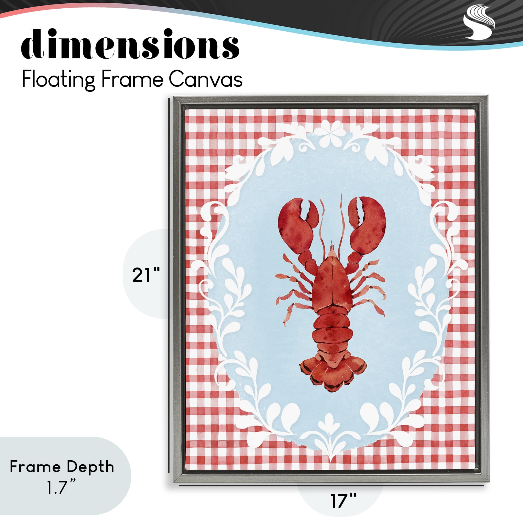 Stupell Industries Lobster with Red Plaid Gray Framed Floater Canvas Wall Art, design by Heather Lee Chan
