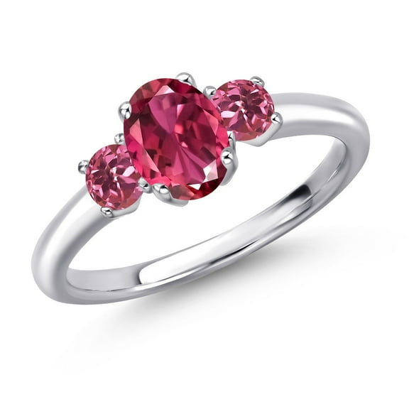 Gem Stone King 925 Sterling Silver Pink Tourmaline Engagement Ring for Women | 1.15 Cttw | Oval 7X5MM | Gemstone October Birthstone | Size 9