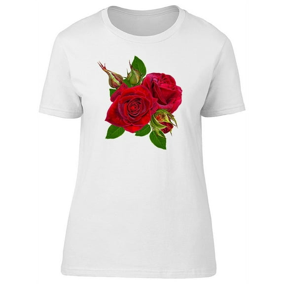 Velvet Red Roses And Leaves T-Shirt Women -Image by Shutterstock, Female XX-Large