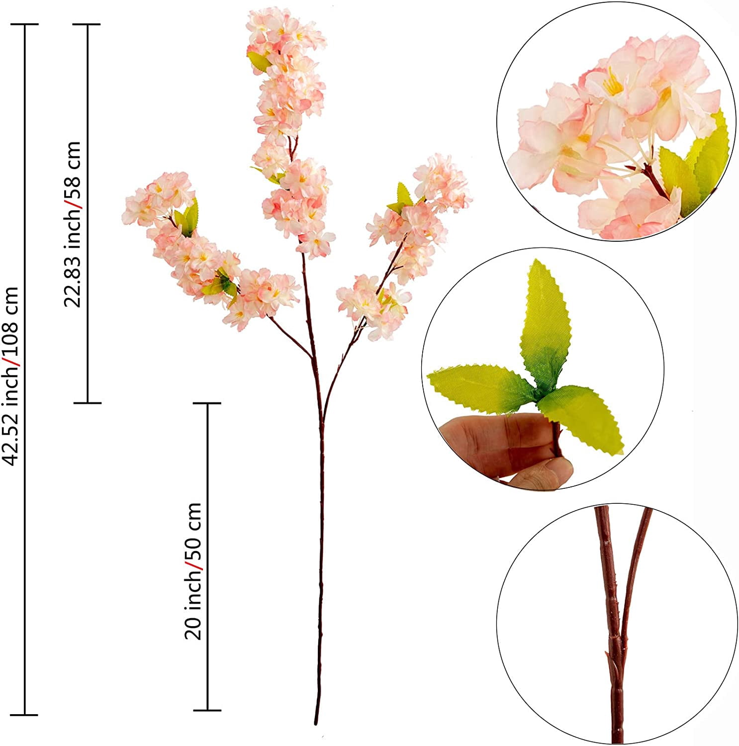 Silk Cherry Blossom Branches, 39.3in Artificial Cherry Blossom Tree Stems, Fake Plum Blossom Flowers Arrangement for Wedding Home Japanese Decor, Set of 3