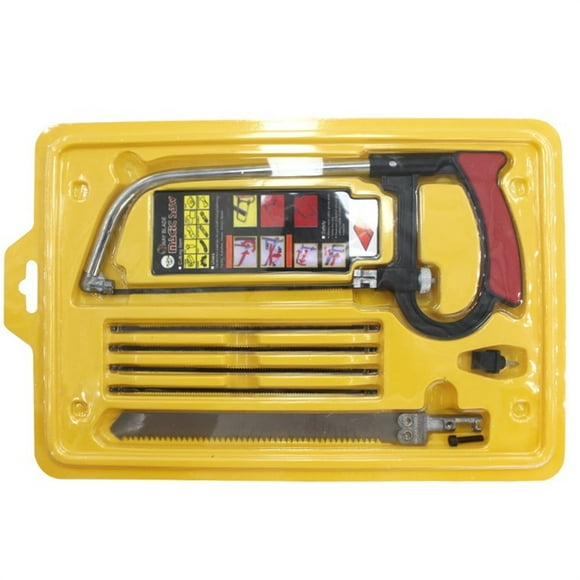 Riforla Mini Hacksaw and Block Set Compact Strong Frame Design Hand Saw with 1PC Hacksaw for Sawing Wood Pipes Steel Pipes Meat Faucets Silver