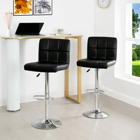 Naomi Home Elle Adjustable Swivel Leather Barstool-Color: Black  Quantity: Set of 2